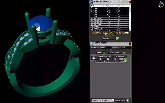 3D Diamond Ring with Brilliant Center Stone and Diamond Accents