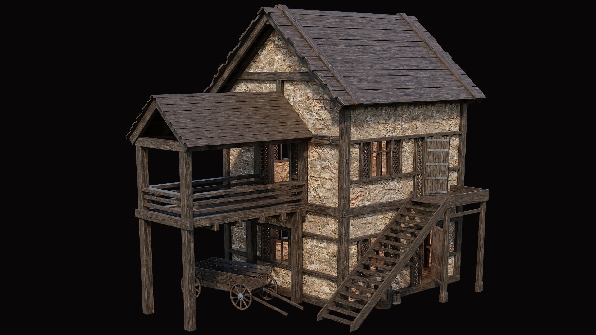 Medieval Village Pack 1 - 4 Assets - 4K Textures Game Ready Low-poly 3D model_12