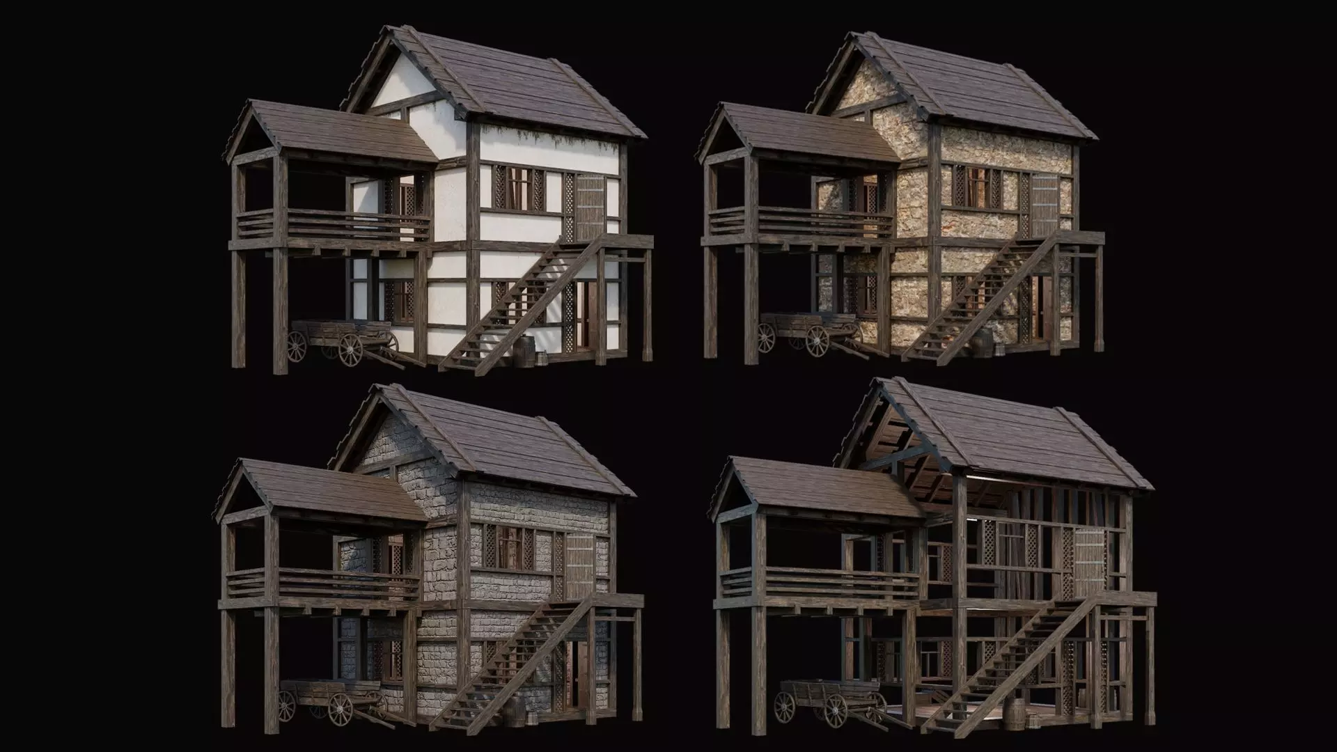 Medieval Village Pack 1 - 4 Assets - 4K Textures Game Ready Low-poly 3D model_0