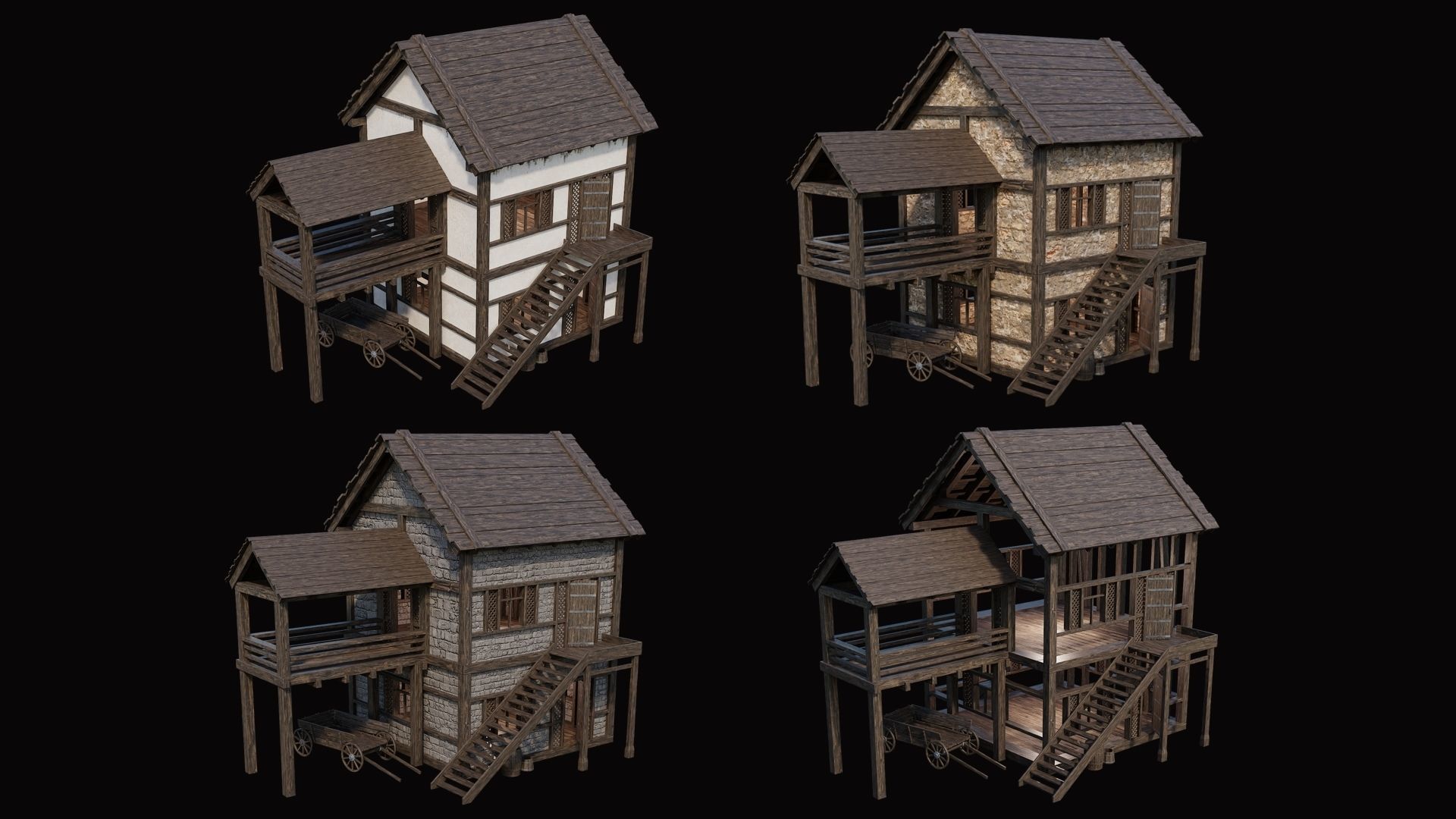 Medieval Village Pack 1 - 4 Assets - 4K Textures Game Ready Low-poly 3D model_1
