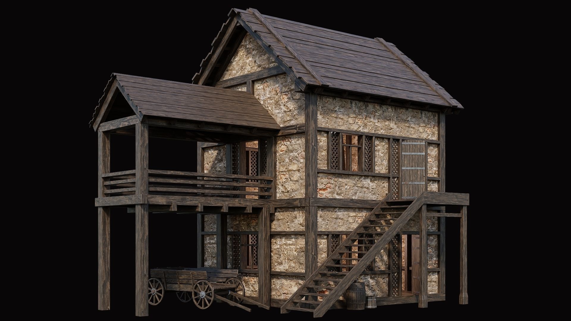 Medieval Village Pack 1 - 4 Assets - 4K Textures Game Ready Low-poly 3D model_10