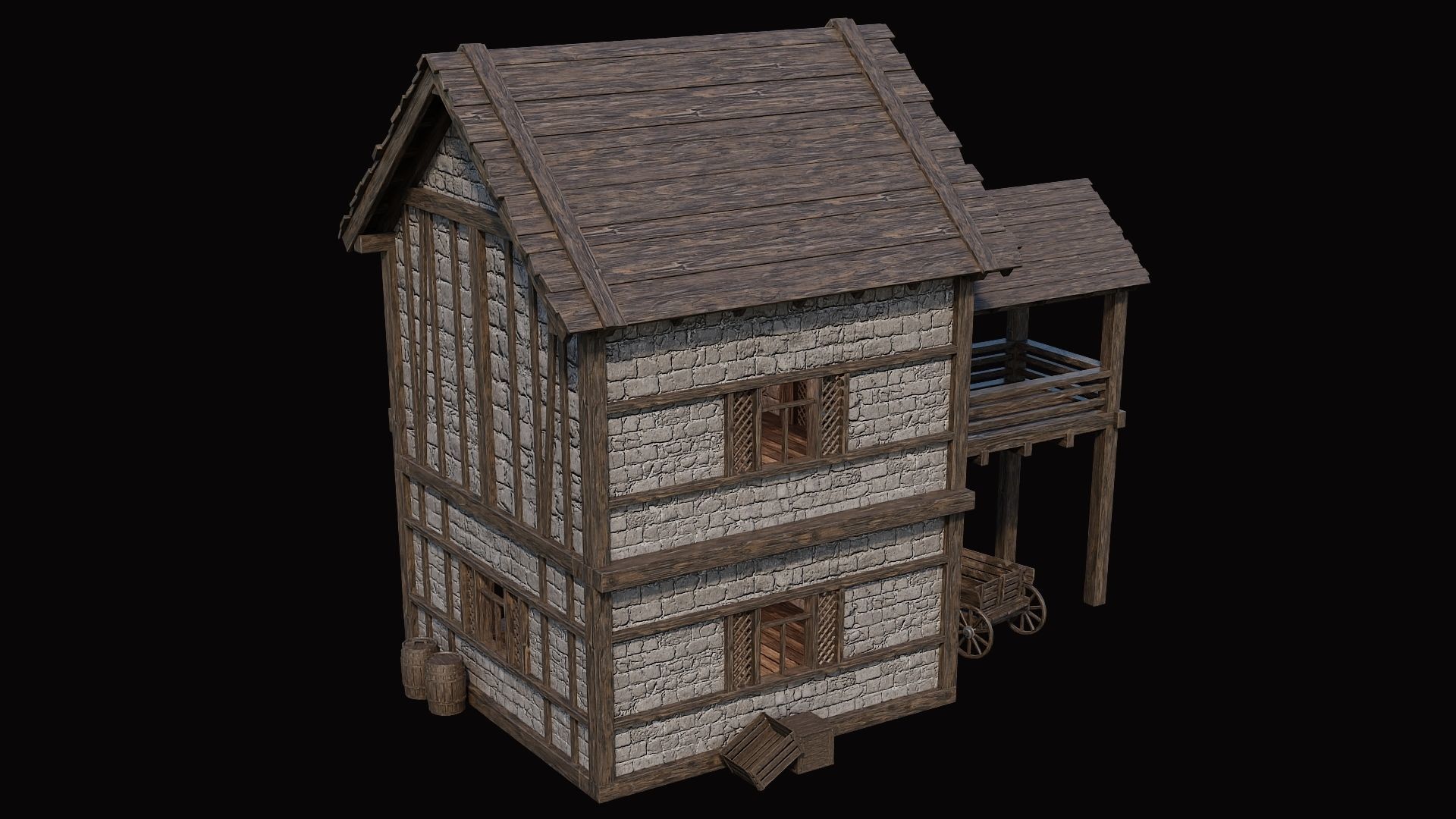 Medieval Village Pack 1 - 4 Assets - 4K Textures Game Ready Low-poly 3D model_17