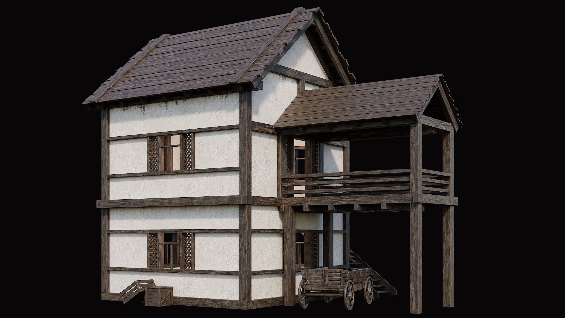 Medieval Village Pack 1 - 4 Assets - 4K Textures Game Ready Low-poly 3D model_3