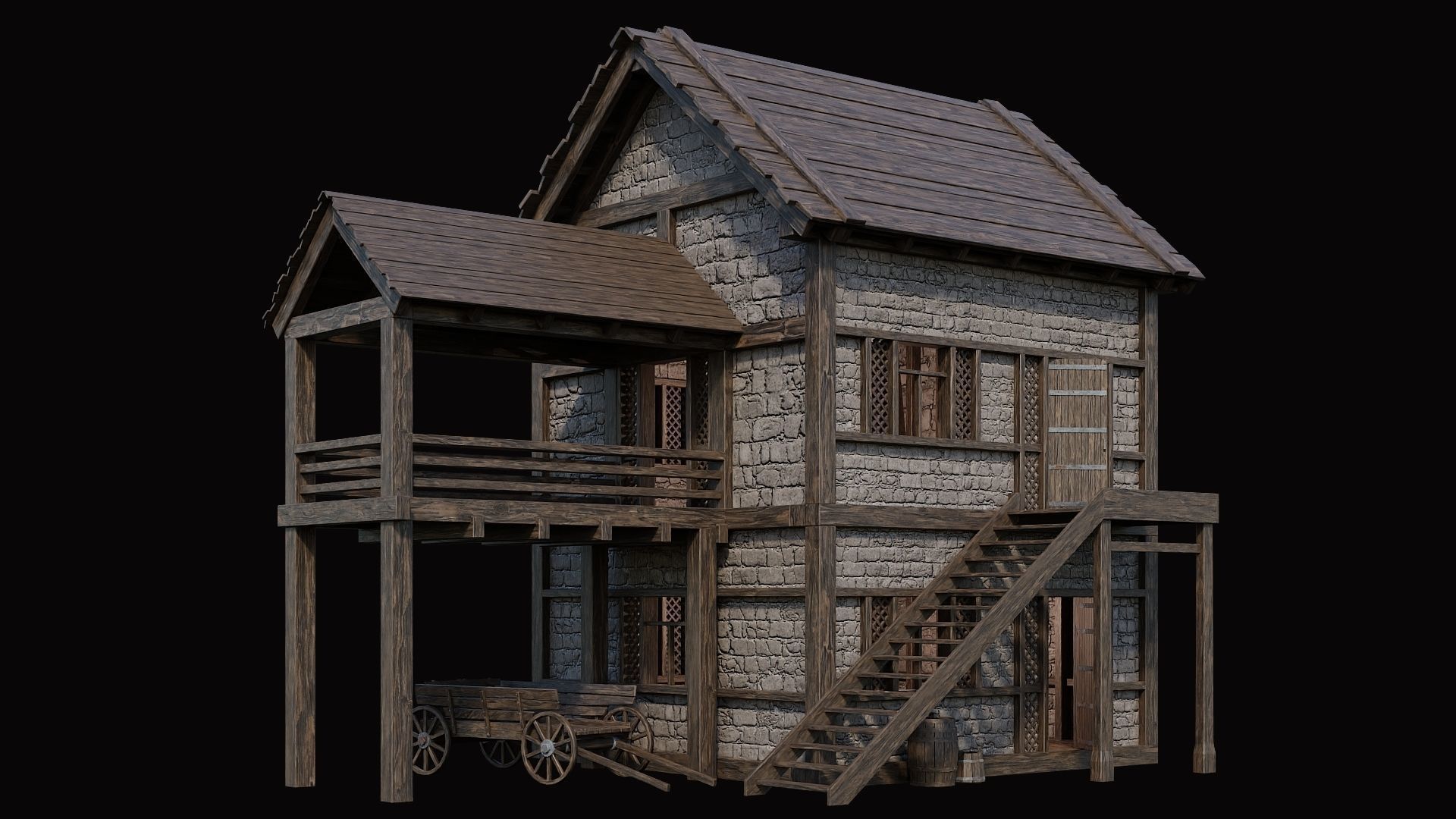 Medieval Village Pack 1 - 4 Assets - 4K Textures Game Ready Low-poly 3D model_14