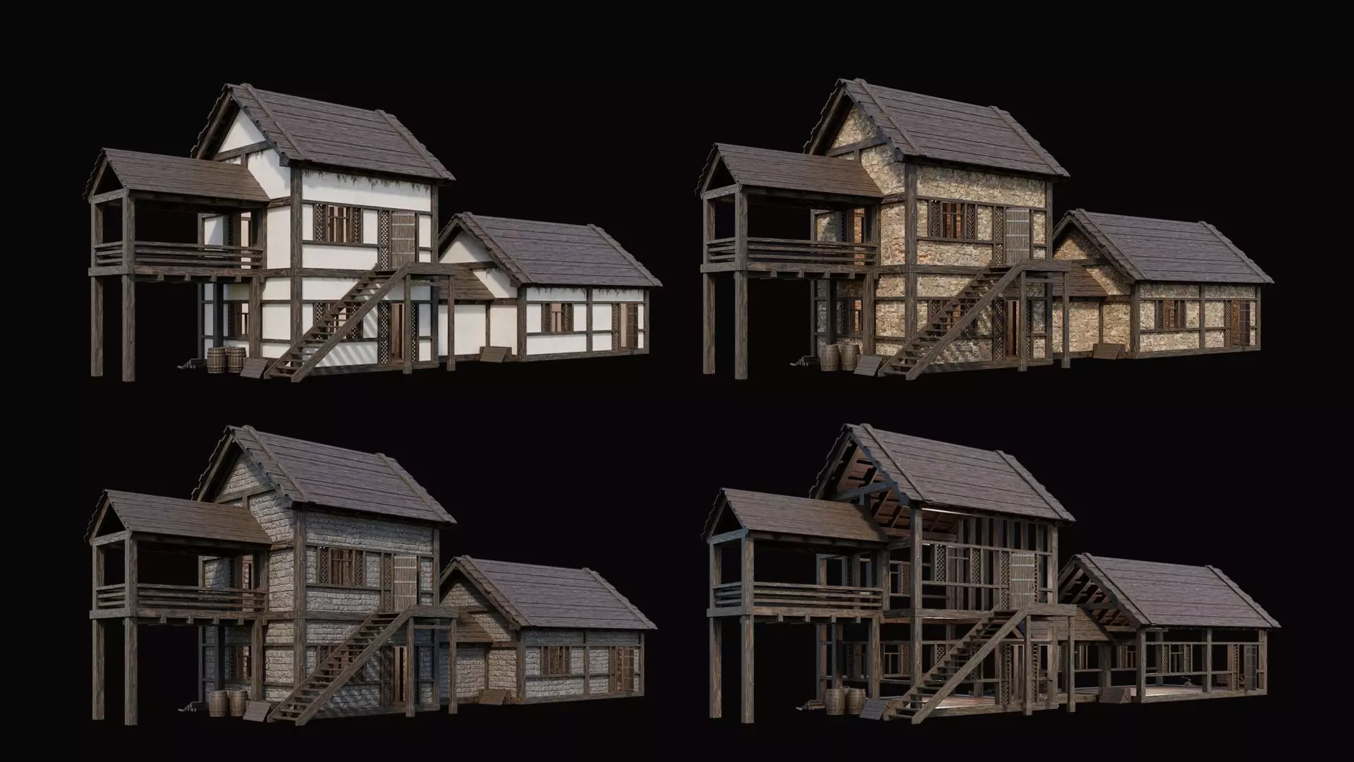 Medieval Village Pack 2 - 4 Assets - 4K Textures Game Ready Low-poly 3D model_0