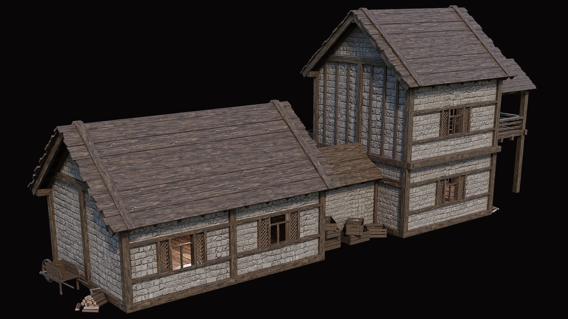 Medieval Village Pack 2 - 4 Assets - 4K Textures Game Ready Low-poly 3D model_17