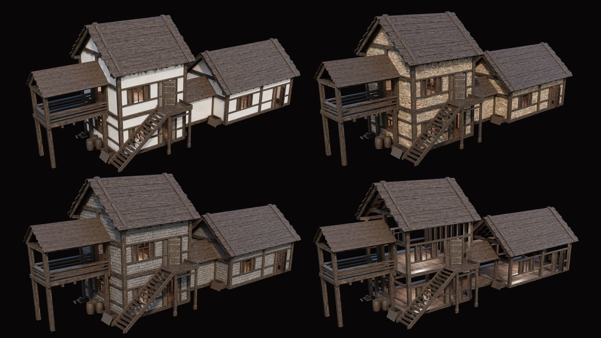 Medieval Village Pack 2 - 4 Assets - 4K Textures Game Ready Low-poly 3D model_1