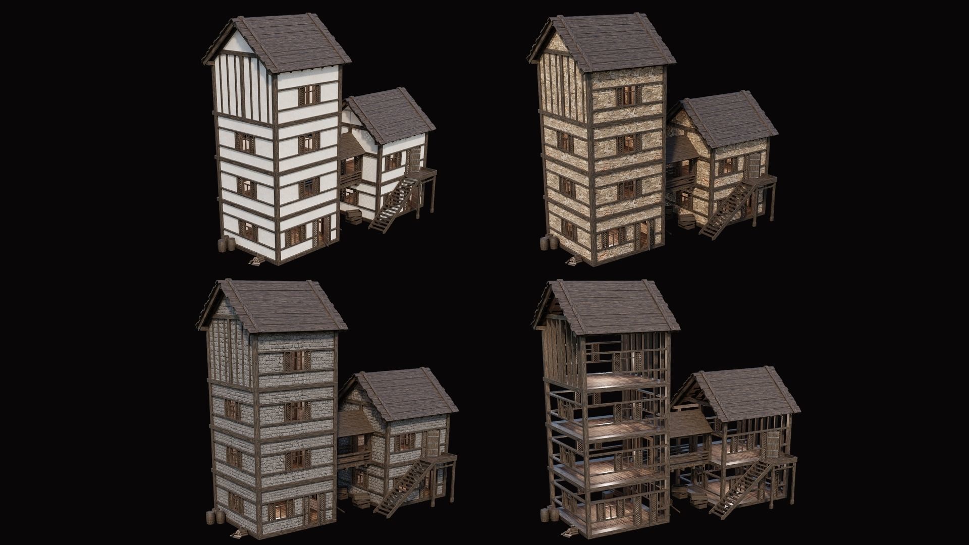 Medieval Village Pack 3 - 4 Assets - 4K Textures Game Ready Low-poly 3D model_1