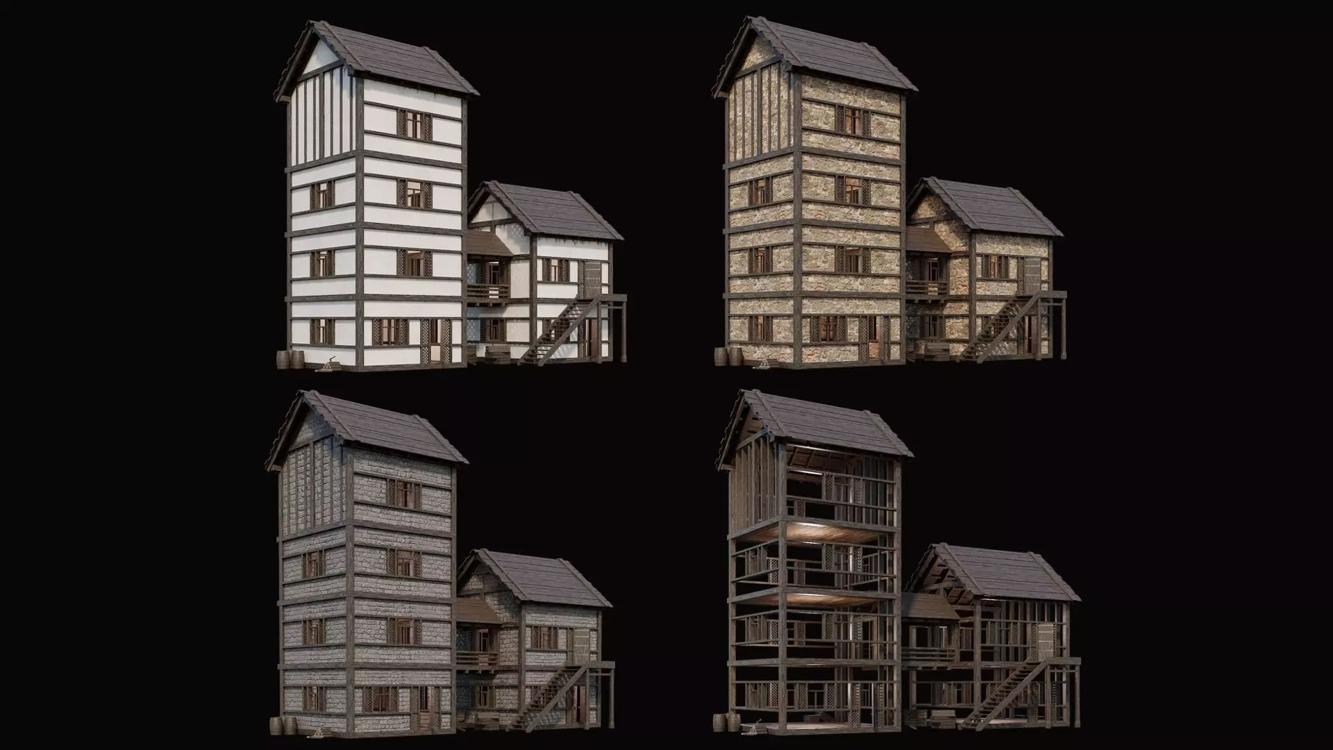 Medieval Village Pack 3 - 4 Assets - 4K Textures Game Ready Low-poly 3D model_0