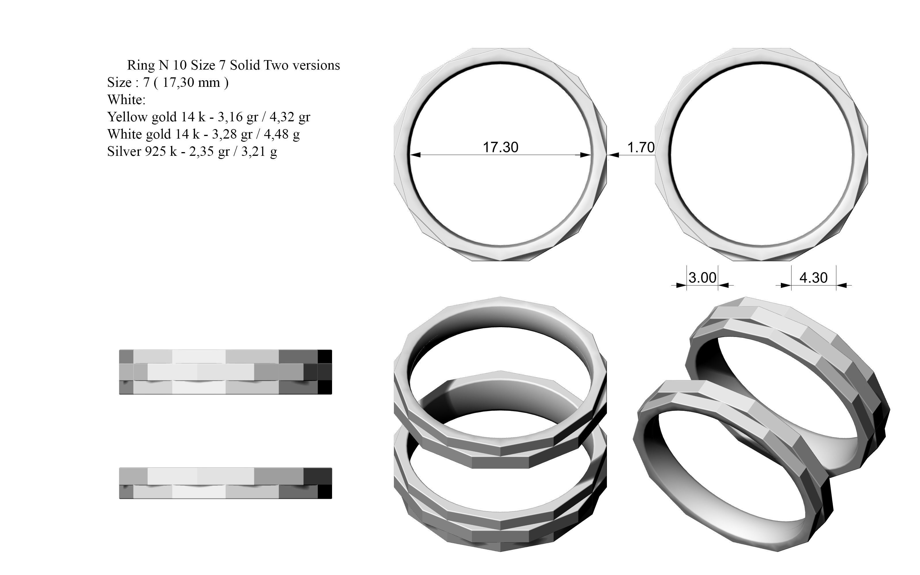 Ring N 10 Size 7 Gems and Solid Two versions 3D print model_3