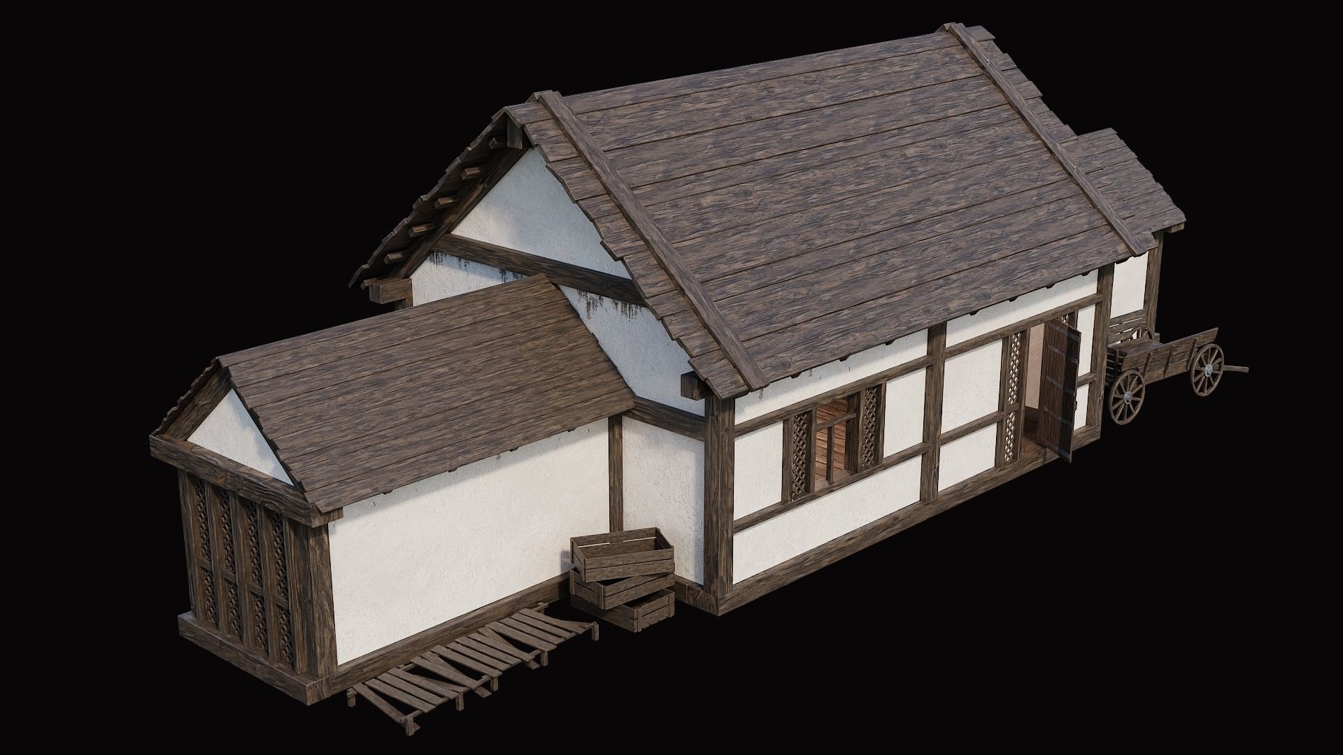 Medieval Village Pack 4 - 4 Assets - 4K Textures Game Ready Low-poly 3D model_7