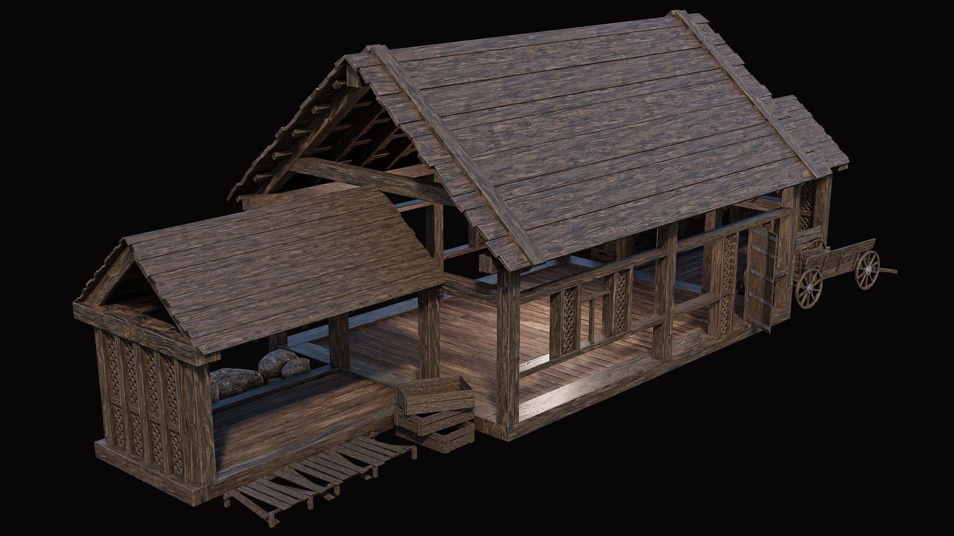 Medieval Village Pack 4 - 4 Assets - 4K Textures Game Ready Low-poly 3D model_20