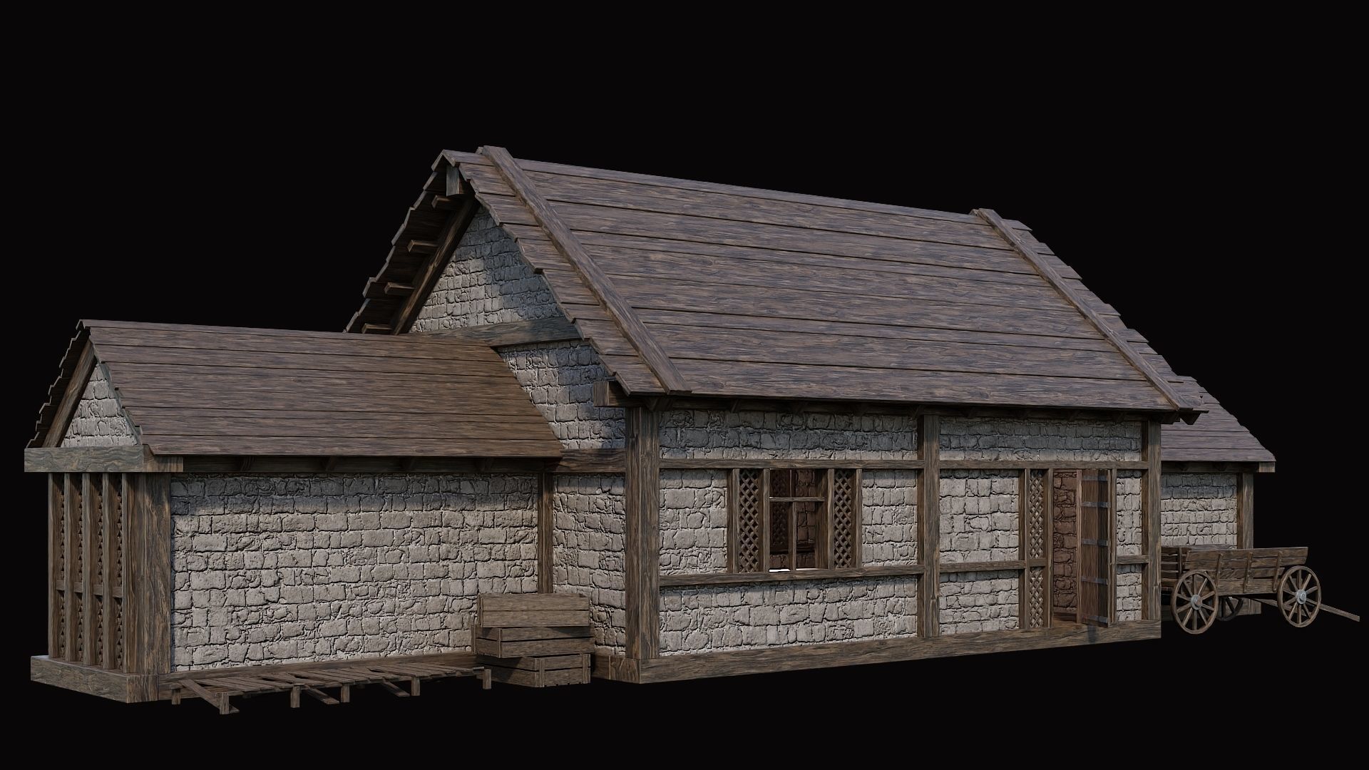 Medieval Village Pack 4 - 4 Assets - 4K Textures Game Ready Low-poly 3D model_14