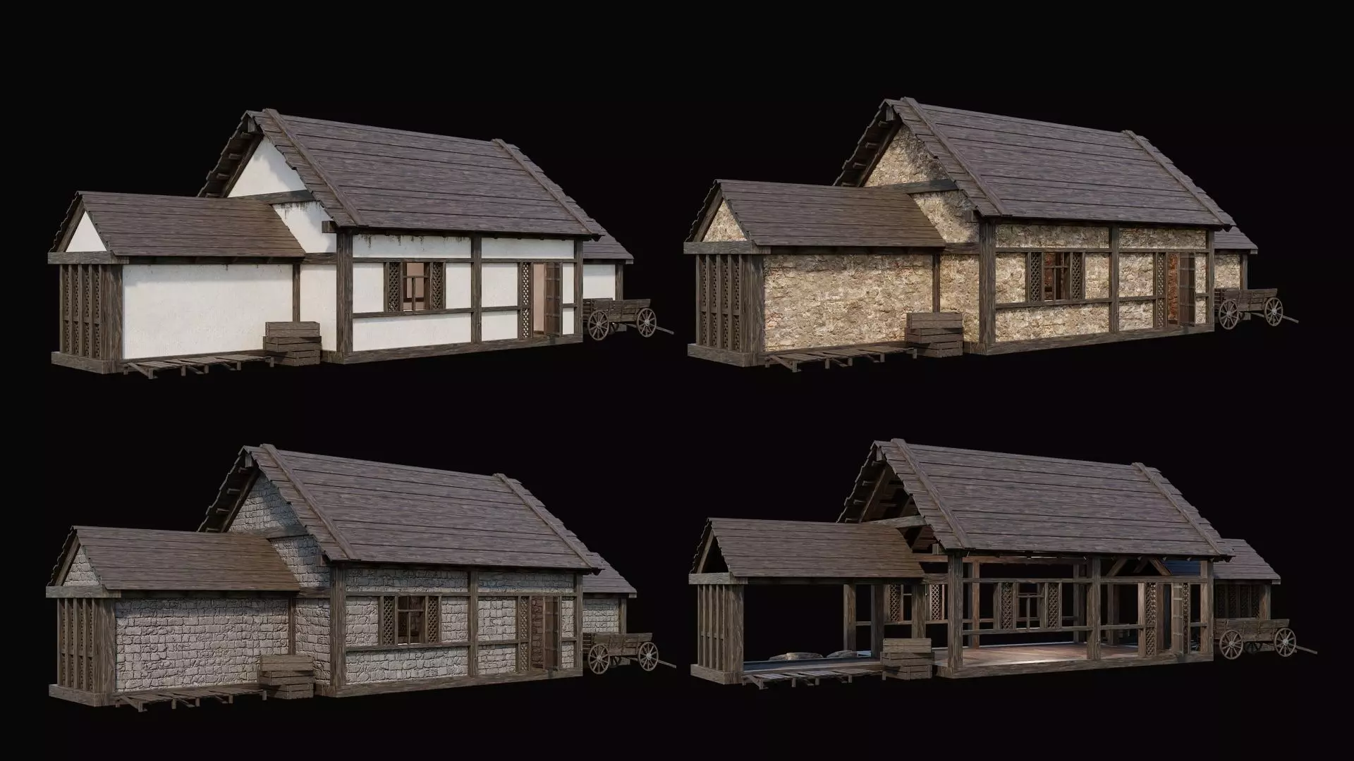 Medieval Village Pack 4 - 4 Assets - 4K Textures Game Ready Low-poly 3D model_0