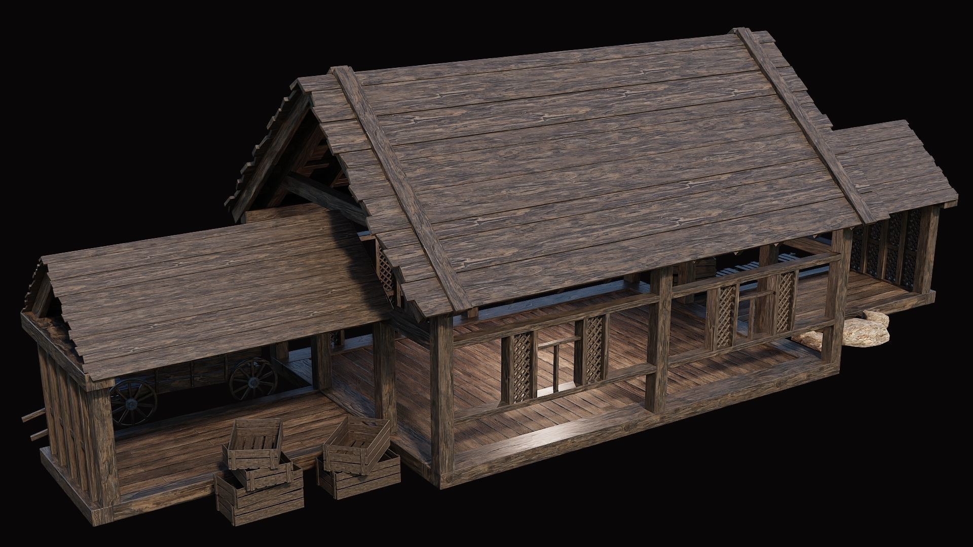 Medieval Village Pack 4 - 4 Assets - 4K Textures Game Ready Low-poly 3D model_21