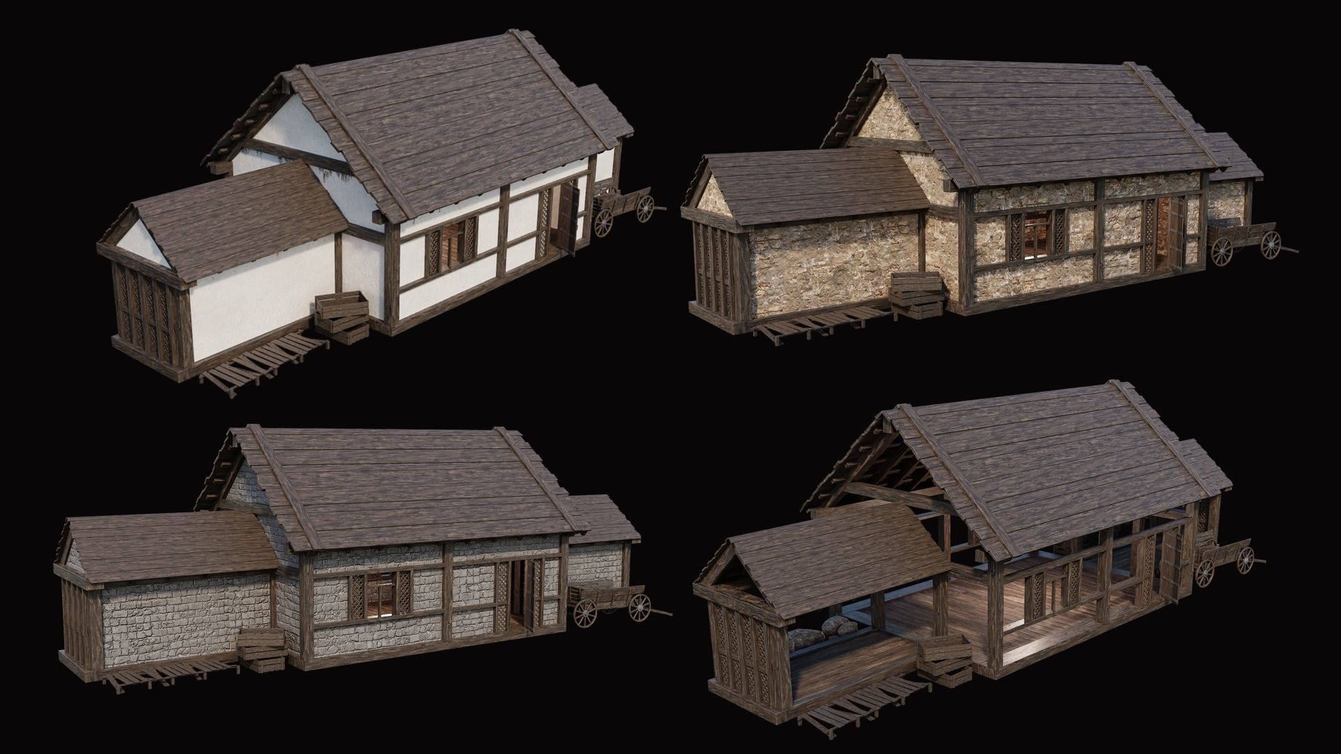 Medieval Village Pack 4 - 4 Assets - 4K Textures Game Ready Low-poly 3D model_1