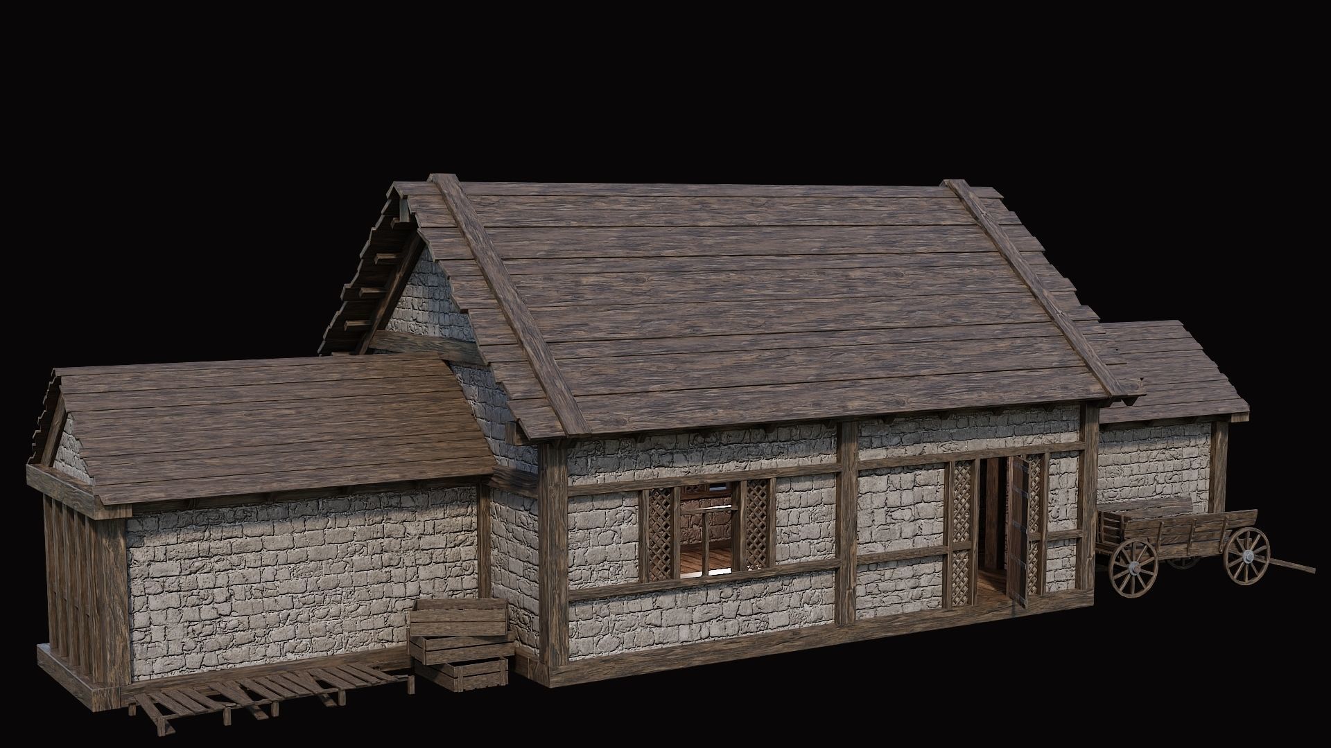 Medieval Village Pack 4 - 4 Assets - 4K Textures Game Ready Low-poly 3D model_16