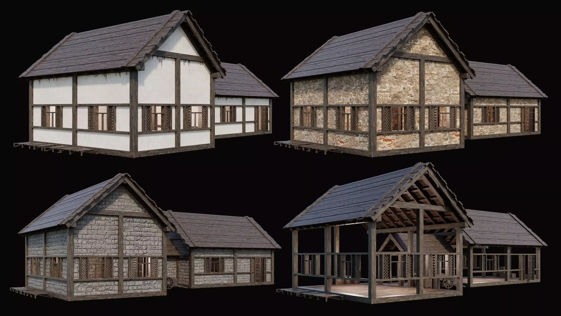 Medieval Village Pack 5 - 4 Assets - 4K Textures Game Ready Low-poly 3D model_0