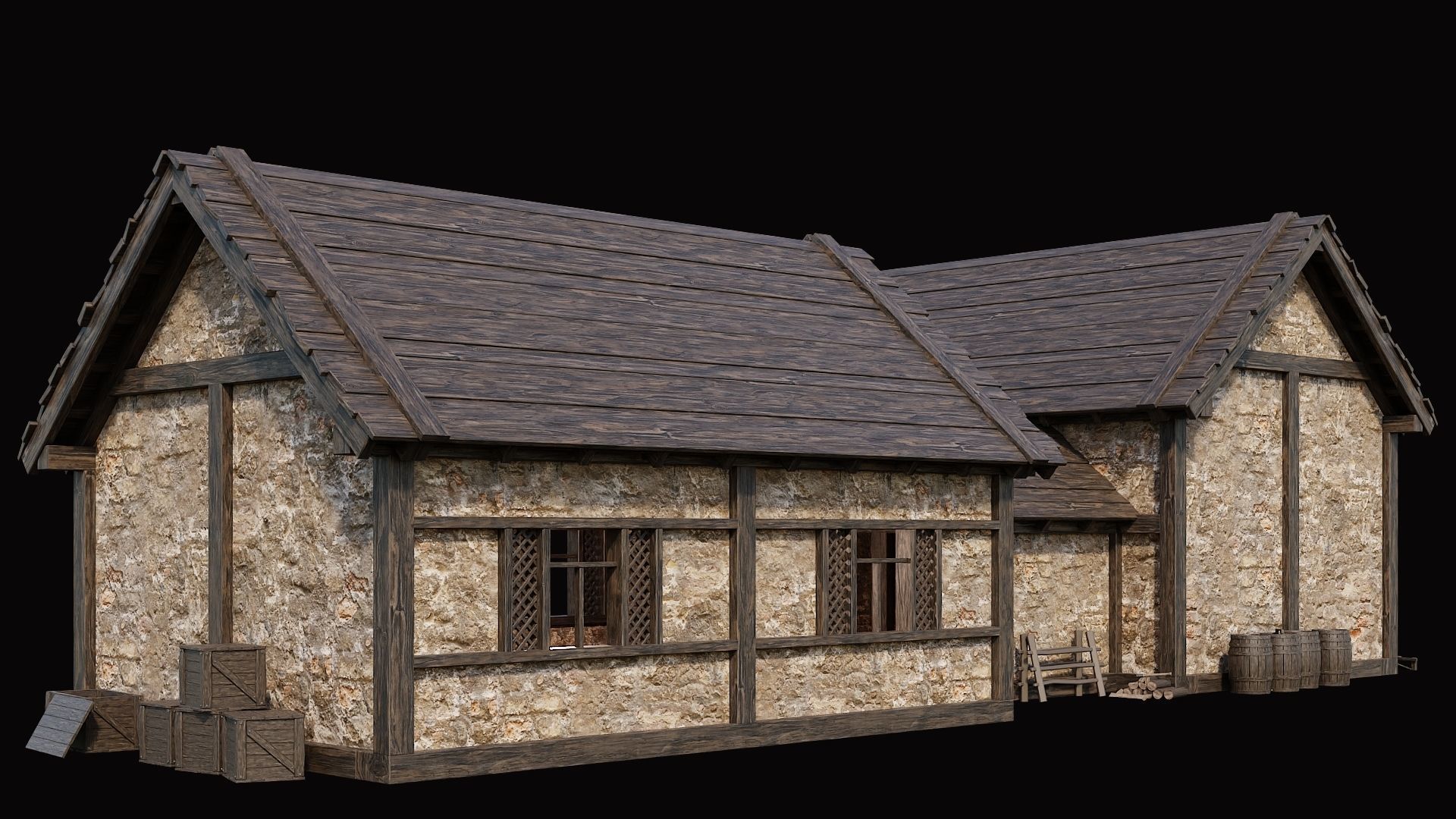 Medieval Village Pack 5 - 4 Assets - 4K Textures Game Ready Low-poly 3D model_11