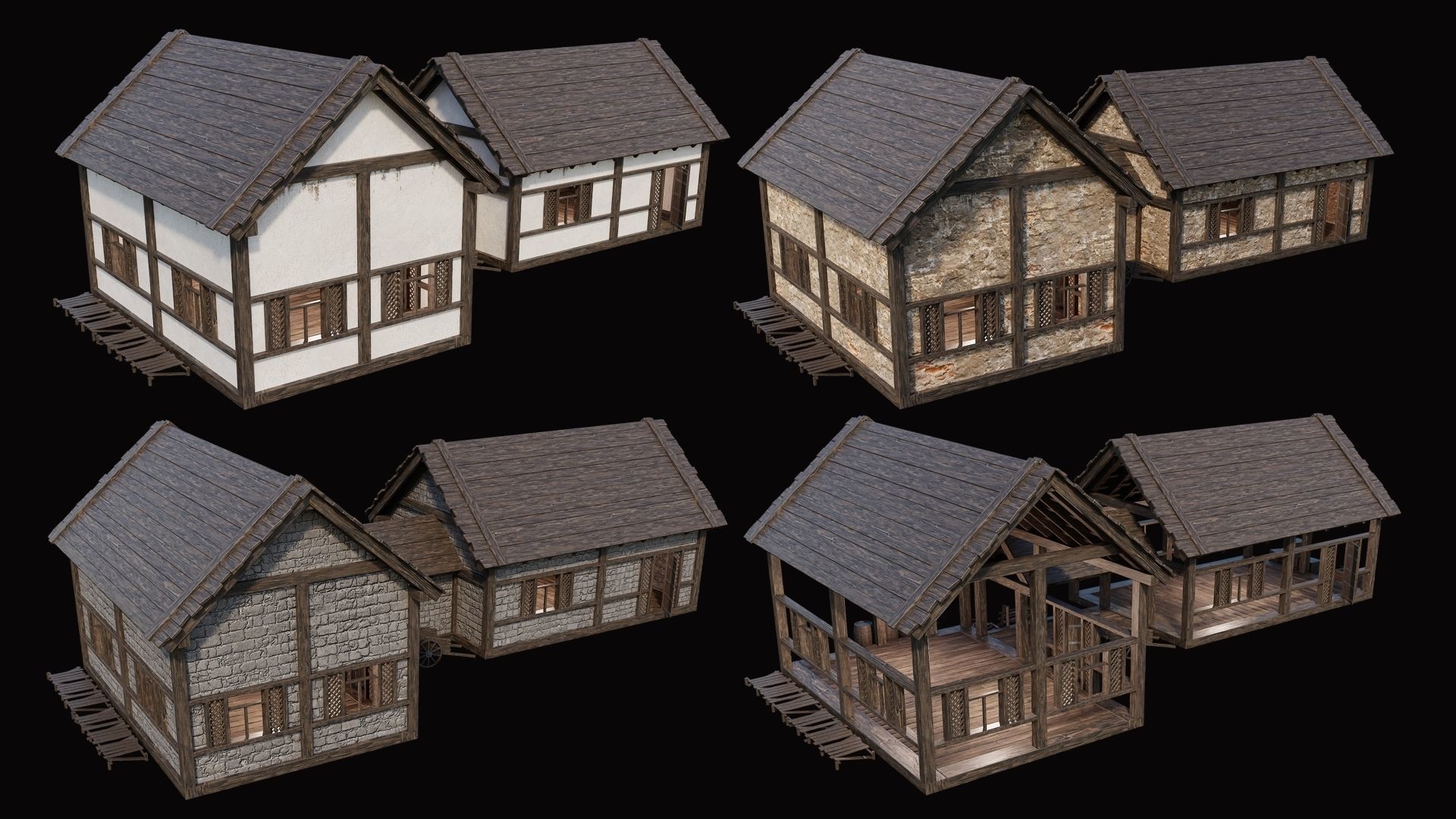 Medieval Village Pack 5 - 4 Assets - 4K Textures Game Ready Low-poly 3D model_1