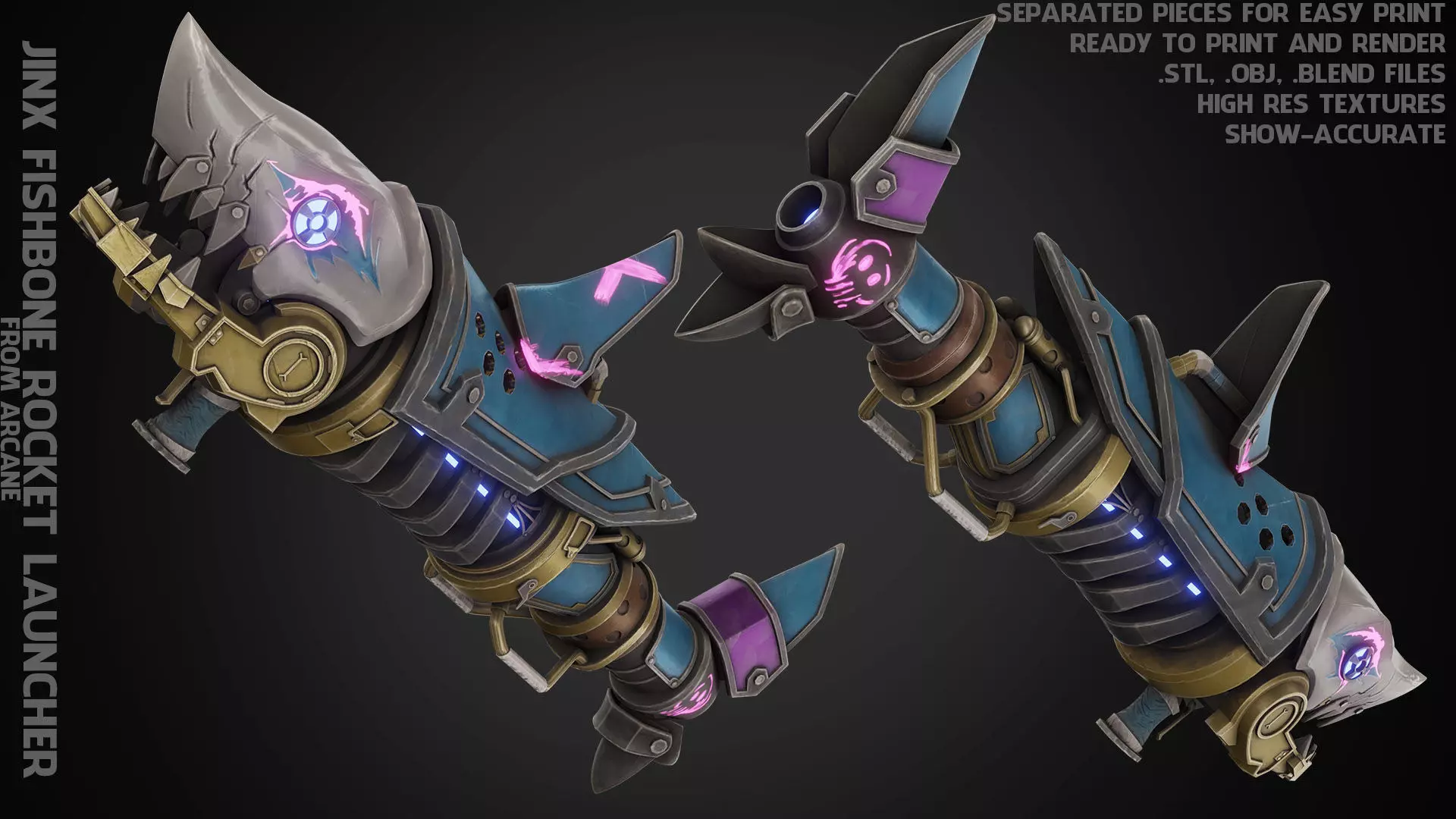 Arcane Jinx Fishbones Rocket Launcher Weapon For Cosplay 3D print model_0