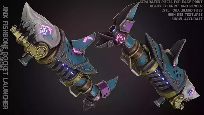 Arcane Jinx Fishbones Rocket Launcher Weapon For Cosplay 3D print model