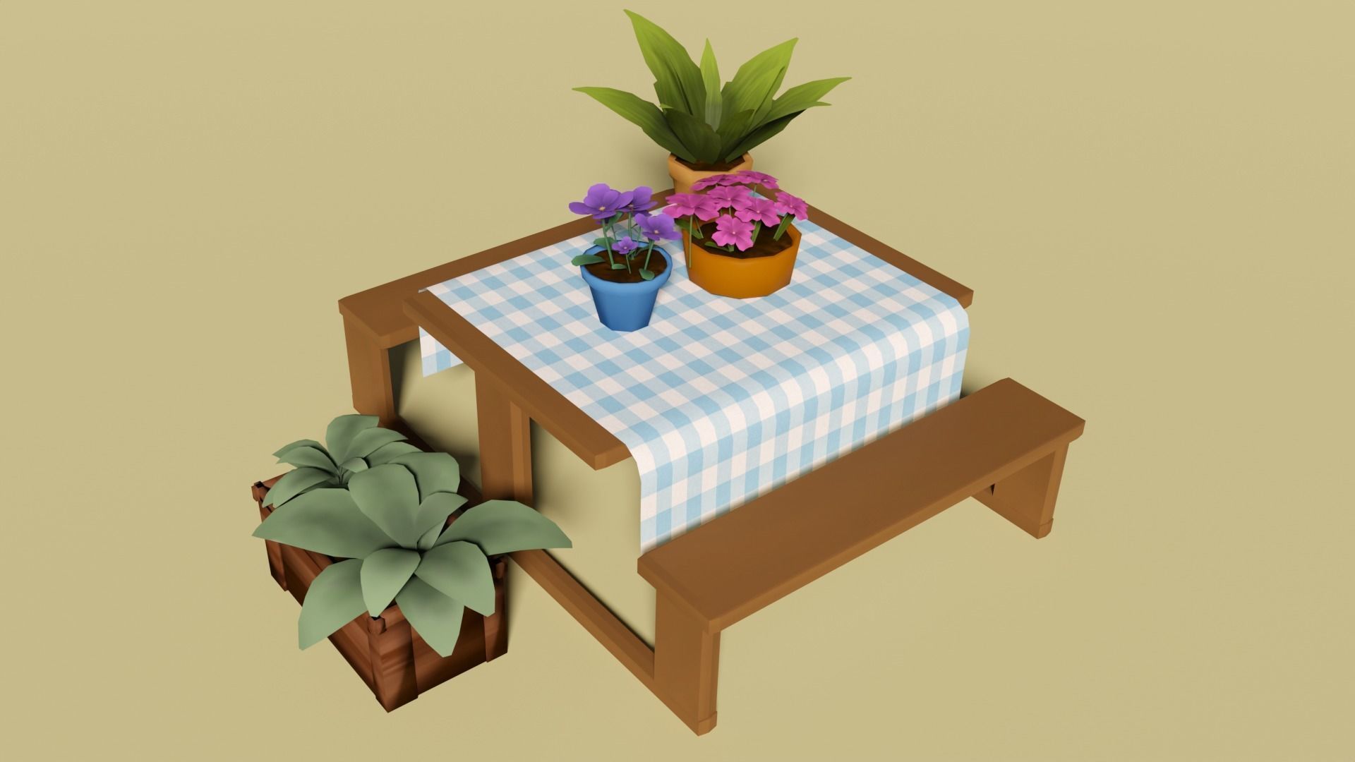 Stylized Plant and Flowers - Low Poly 3D Model Low-poly 3D model_1