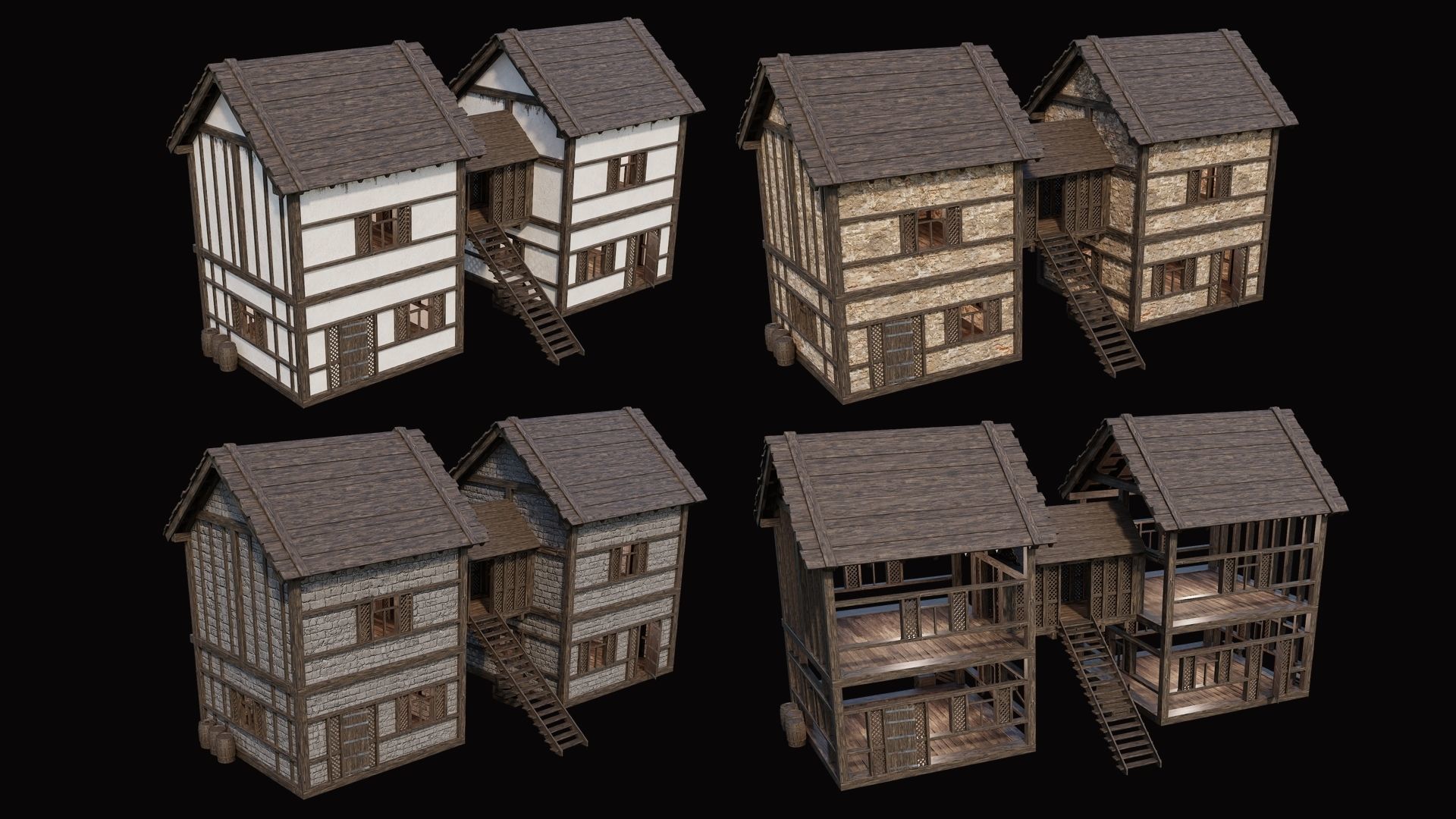 Medieval Village Pack 8 - 4 Assets - 4K Textures Game Ready Low-poly 3D model_1