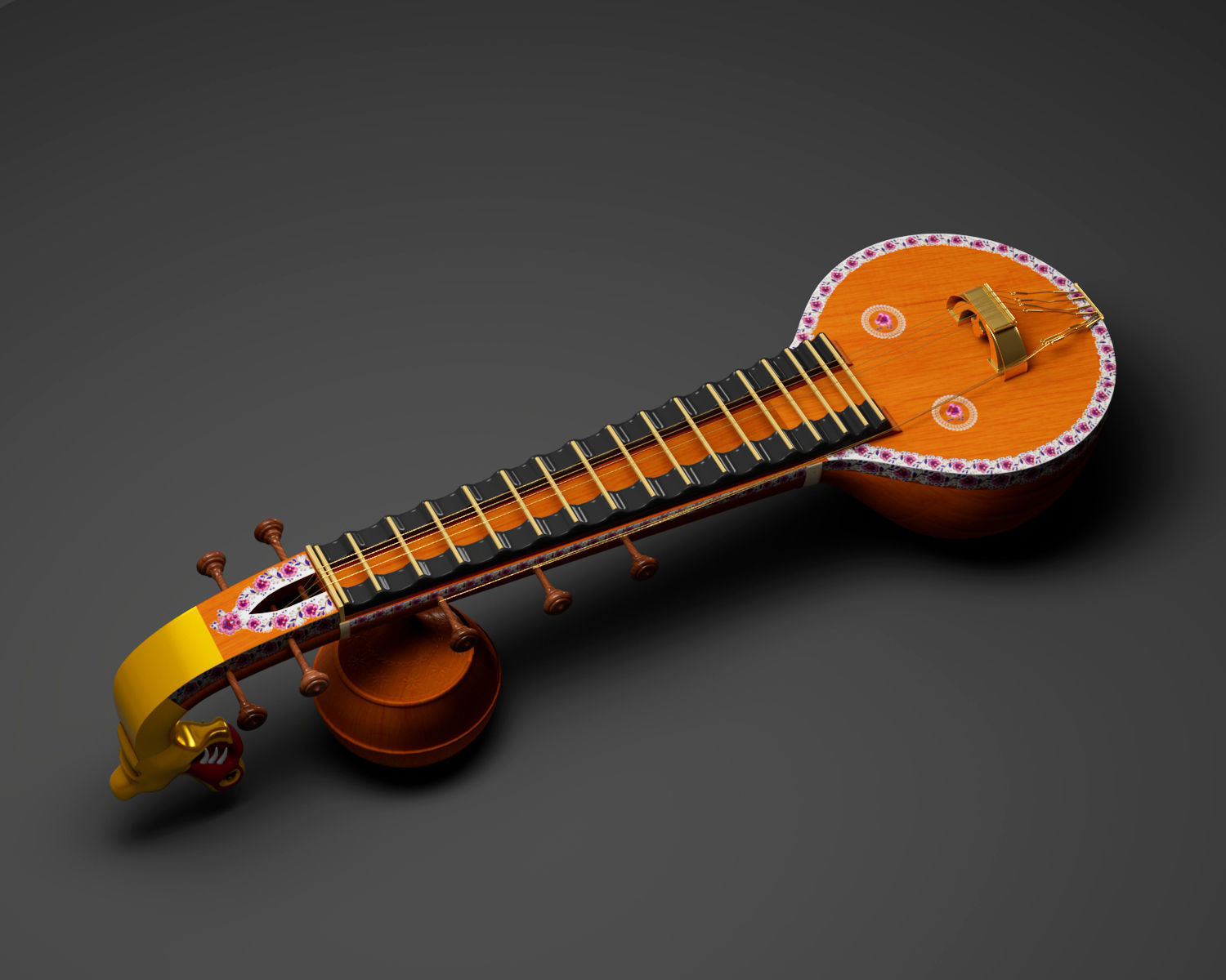 Veena Music Instrument 3D model_2
