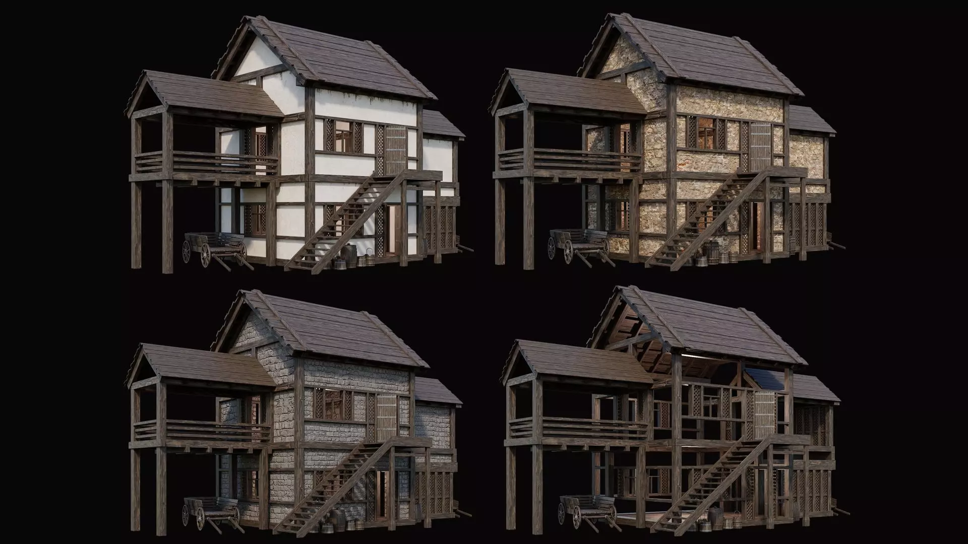 Medieval Village Pack 10 - 4 Assets - 4K Textures Game Ready Low-poly 3D model_0