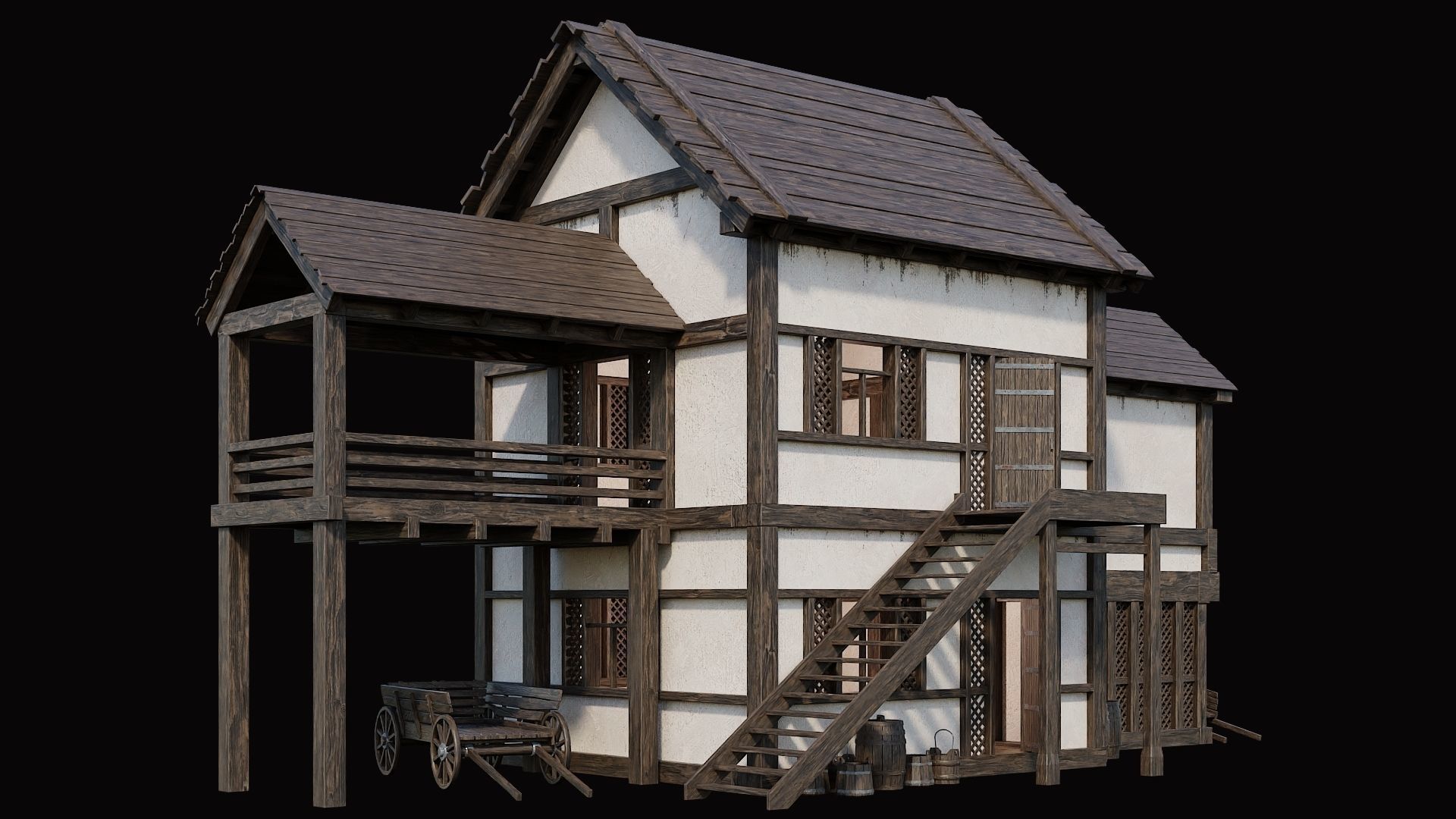 Medieval Village Pack 10 - 4 Assets - 4K Textures Game Ready Low-poly 3D model_2