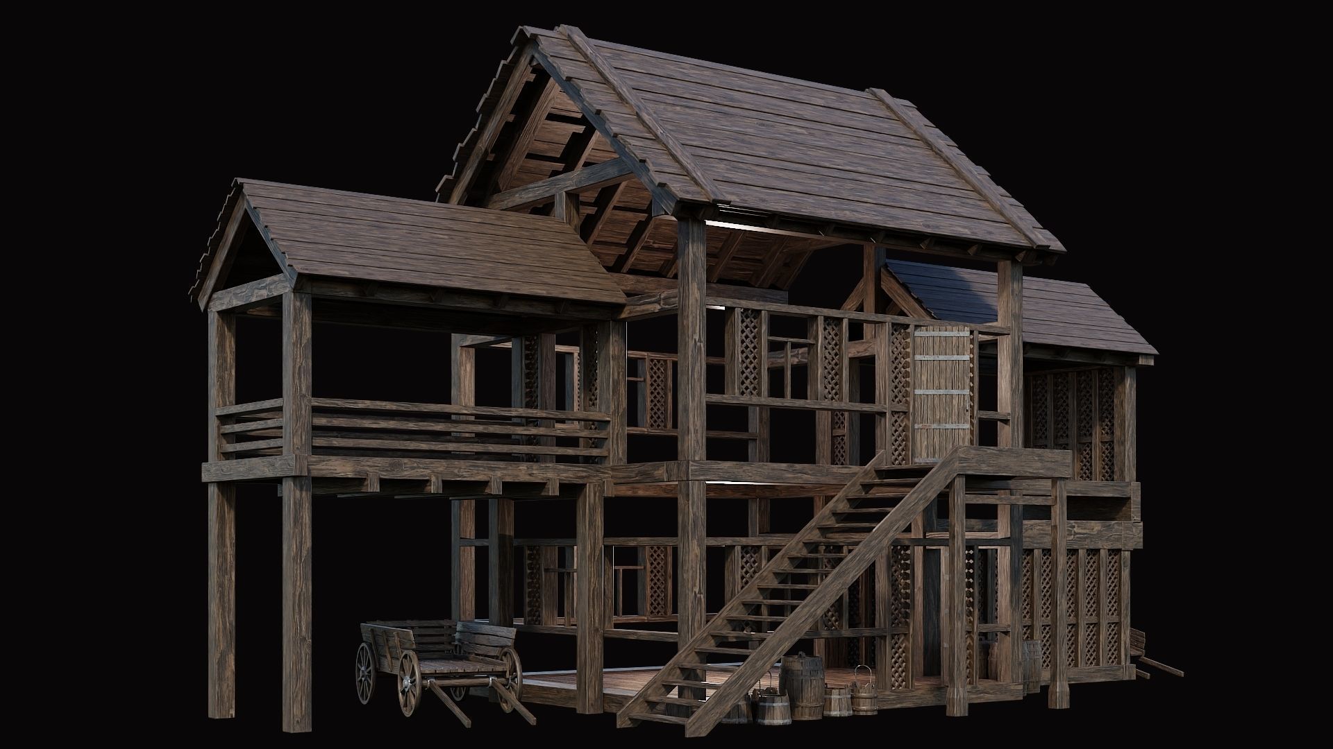 Medieval Village Pack 10 - 4 Assets - 4K Textures Game Ready Low-poly 3D model_18