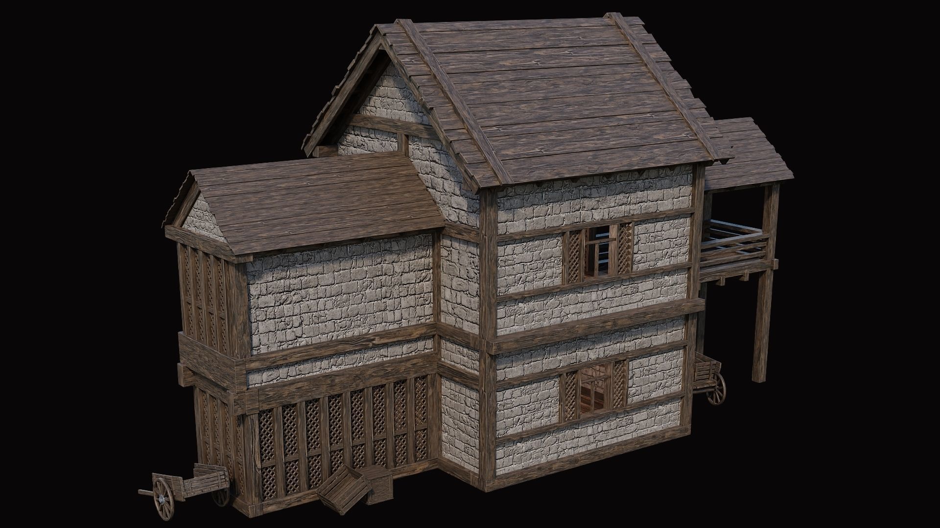 Medieval Village Pack 10 - 4 Assets - 4K Textures Game Ready Low-poly 3D model_17
