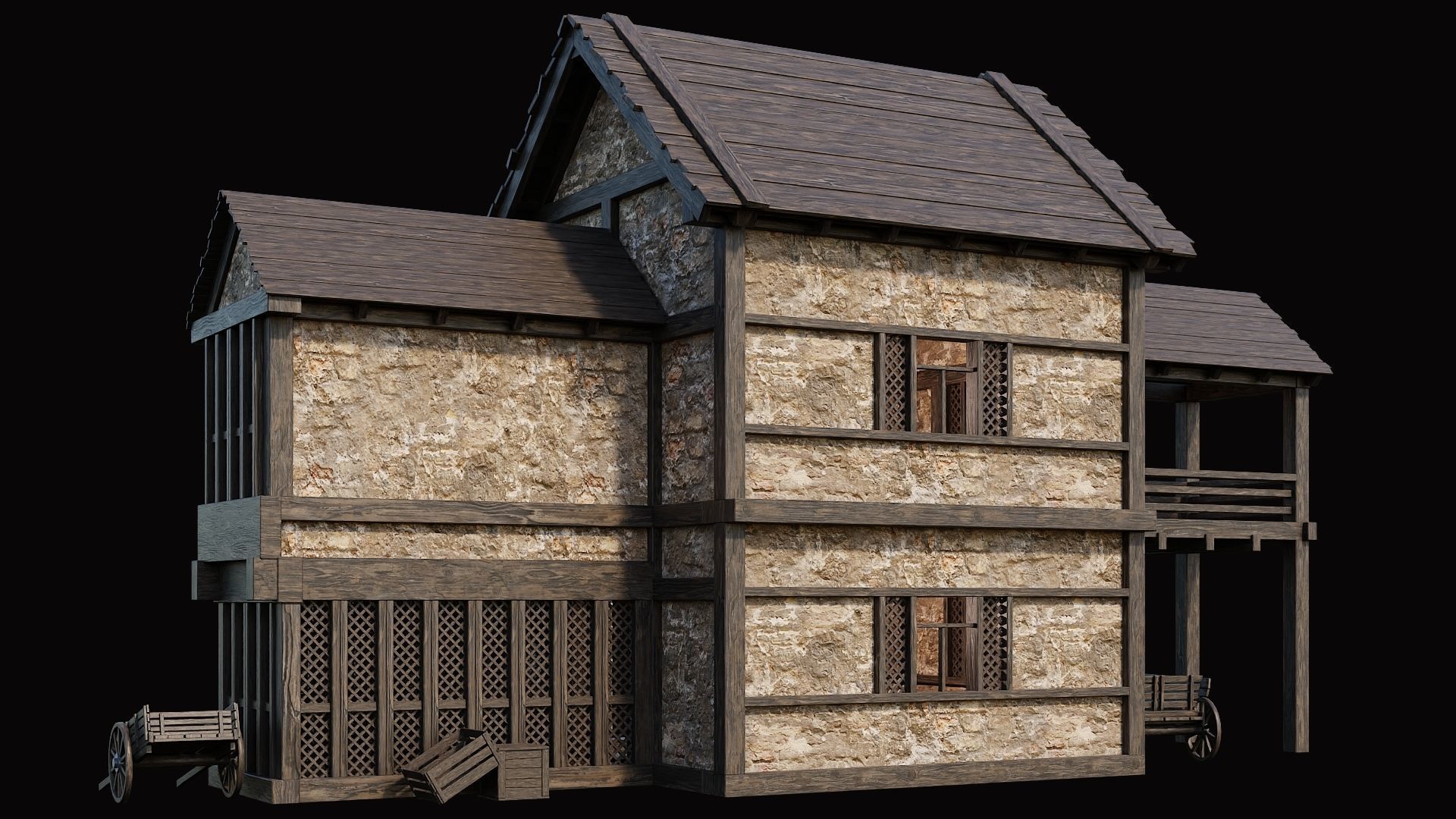 Medieval Village Pack 10 - 4 Assets - 4K Textures Game Ready Low-poly 3D model_11