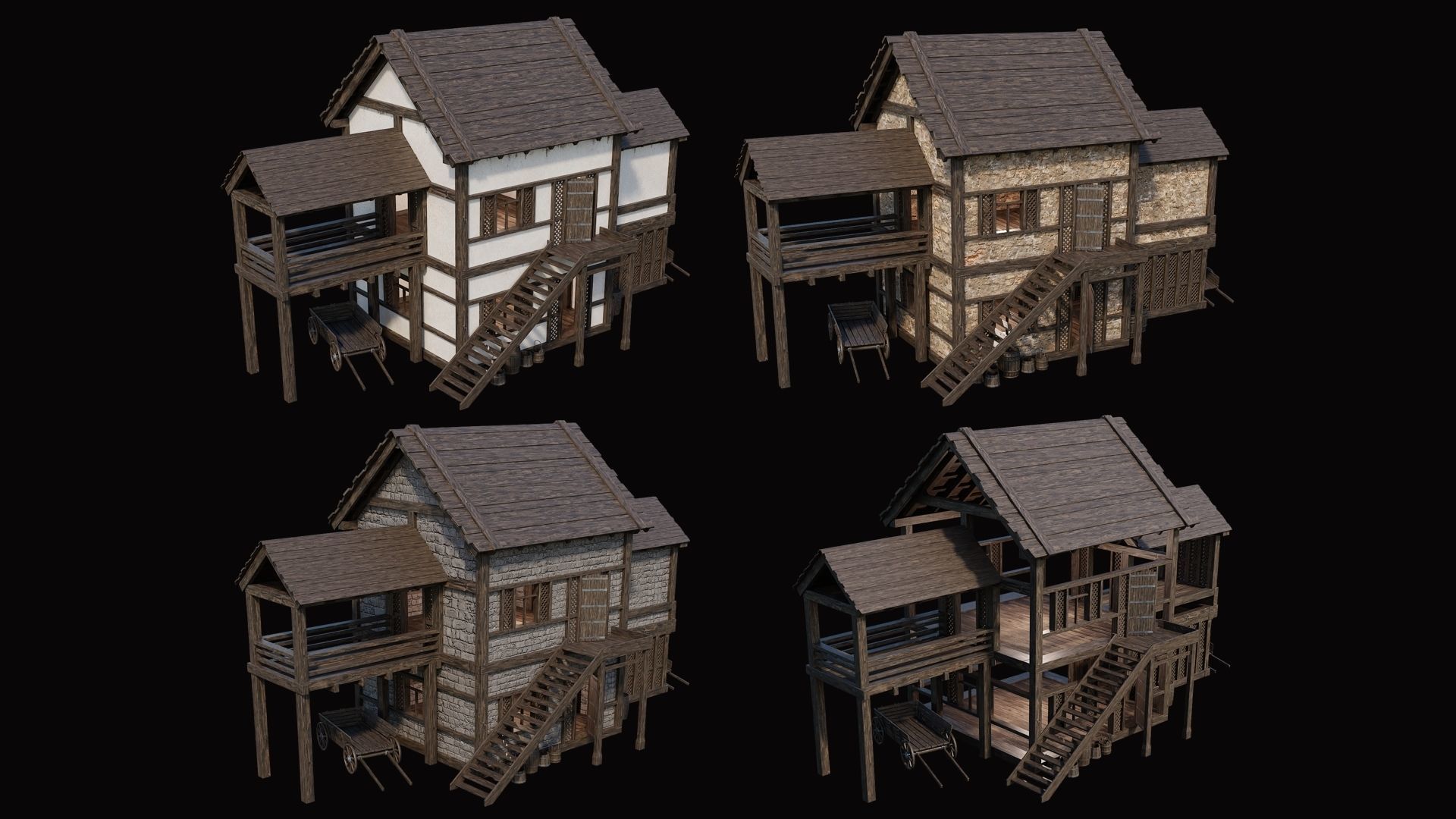 Medieval Village Pack 10 - 4 Assets - 4K Textures Game Ready Low-poly 3D model_1