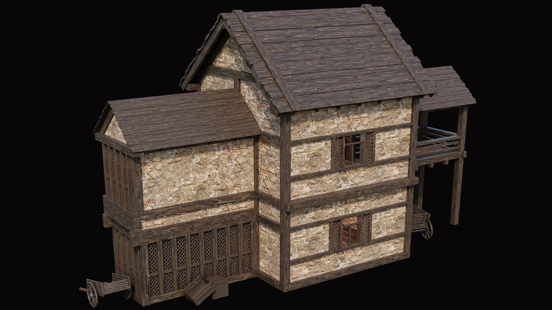 Medieval Village Pack 10 - 4 Assets - 4K Textures Game Ready Low-poly 3D model_13
