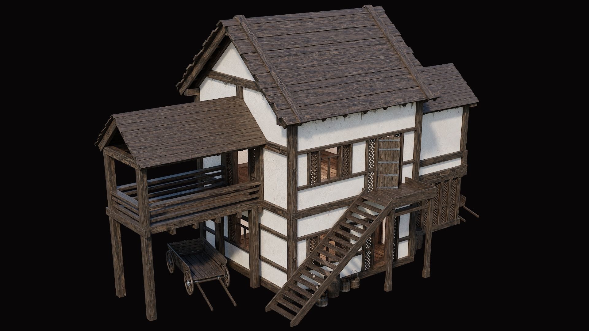 Medieval Village Pack 10 - 4 Assets - 4K Textures Game Ready Low-poly 3D model_7
