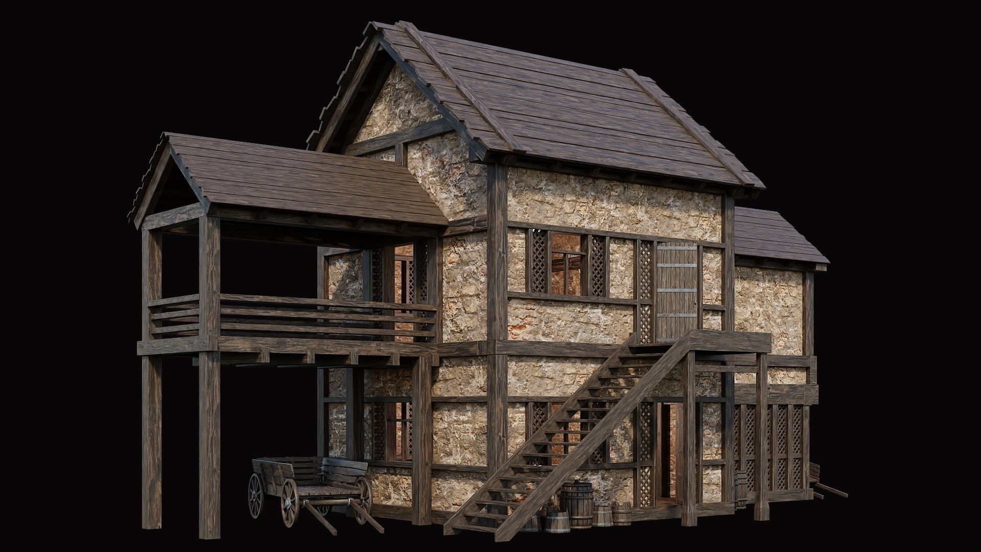 Medieval Village Pack 10 - 4 Assets - 4K Textures Game Ready Low-poly 3D model_10