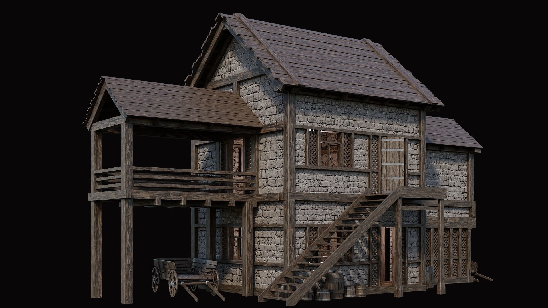 Medieval Village Pack 10 - 4 Assets - 4K Textures Game Ready Low-poly 3D model_14