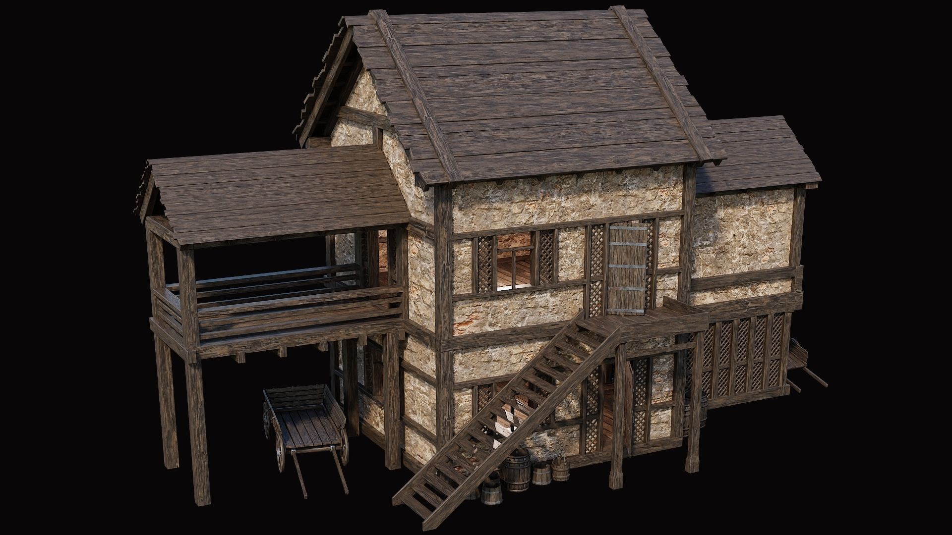 Medieval Village Pack 10 - 4 Assets - 4K Textures Game Ready Low-poly 3D model_12