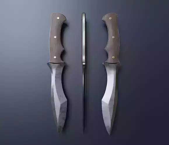 Hunting knife with wooden grips 4 Low-poly 3D model