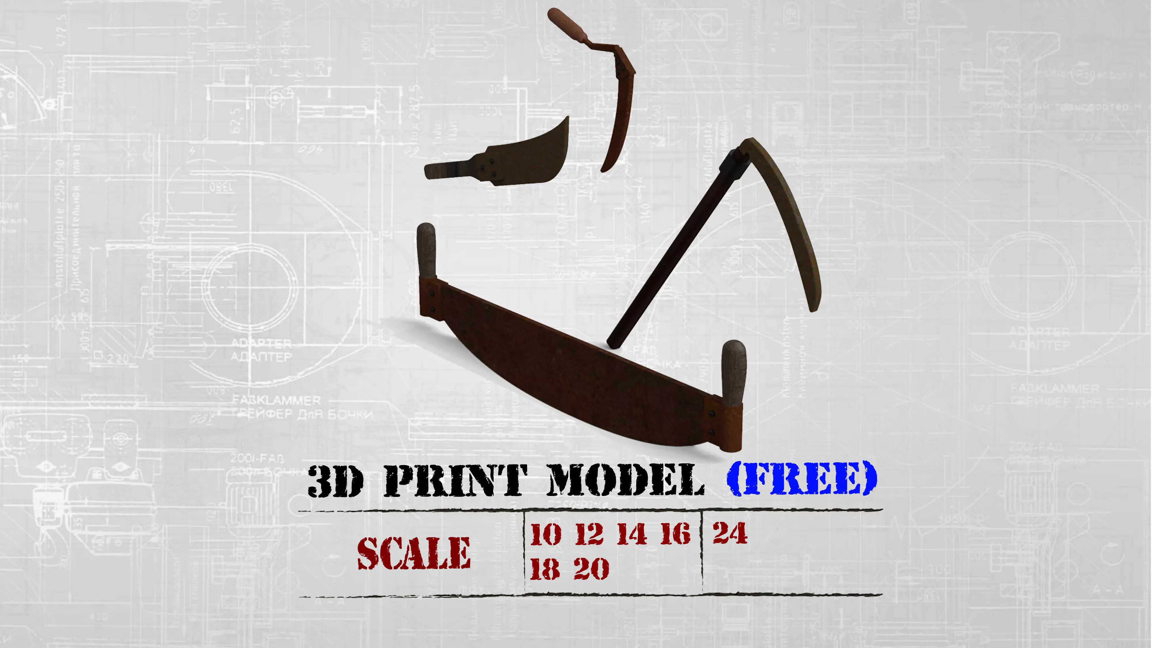 PrintablesSTL Sickle Scythe Old Farm Tool saw and machete Free 3D print model_0