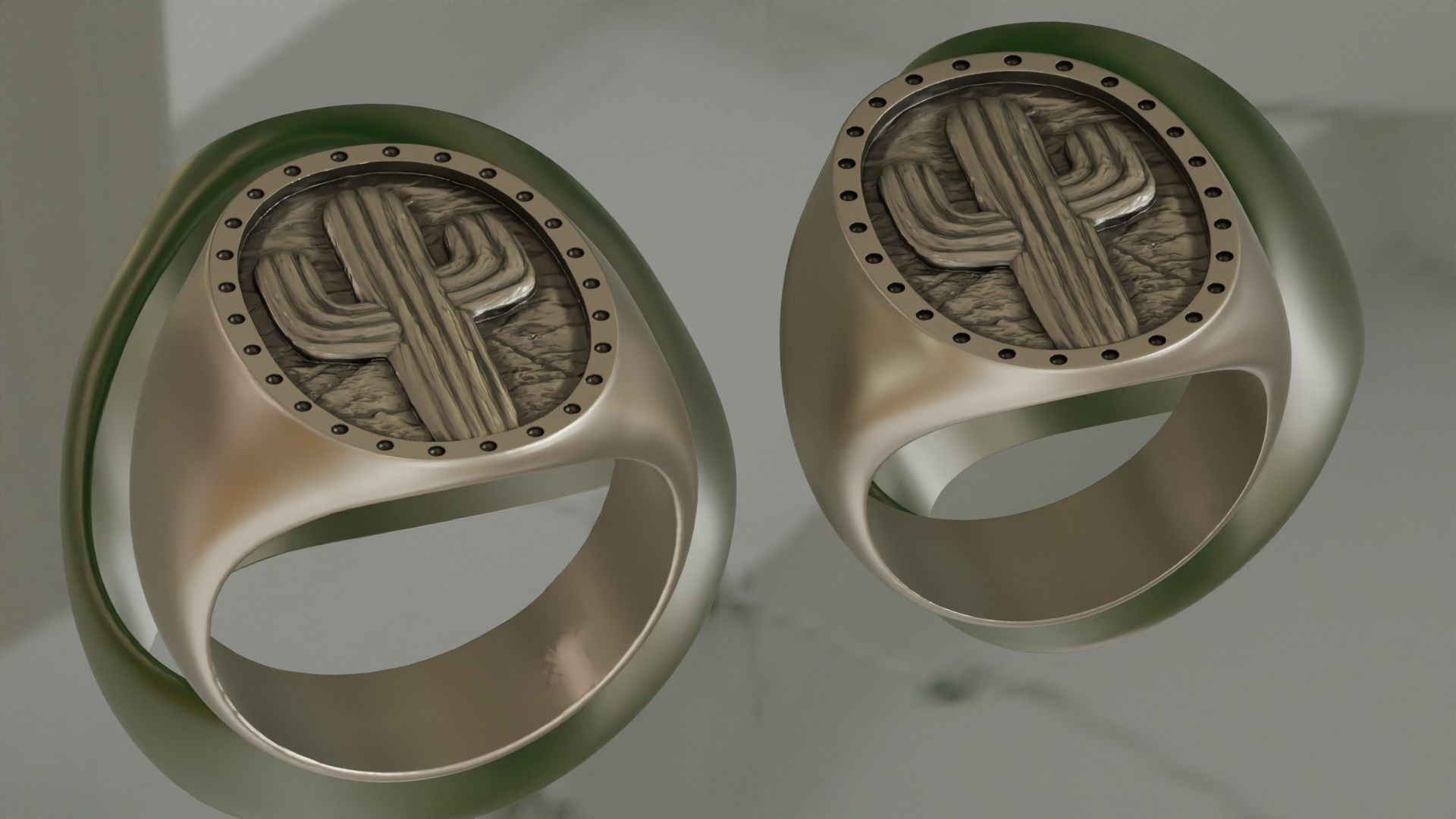 Cactus Signet Ring 3D print model_1