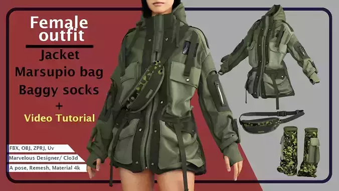 Army Female Outfit PLUS Video Tutorial 3D model