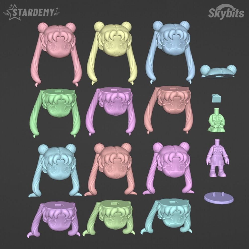 USAGI CHIBI BUNNY 3 EXPRESSIONS 2 BODIES NO SUPPORTS SAILOR MOON 3D print model_1