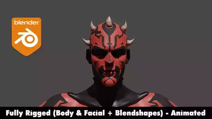 Darth Maul 3D model Rigged 2500 free animation tutorial Low-poly 3D model