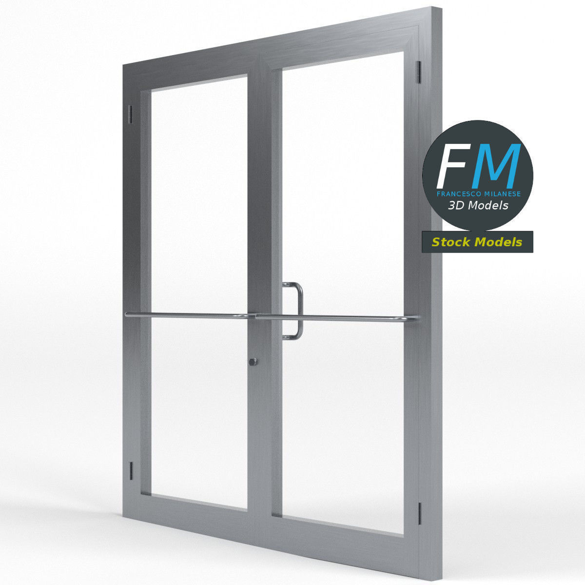 Double storefront glass door 3D model_4