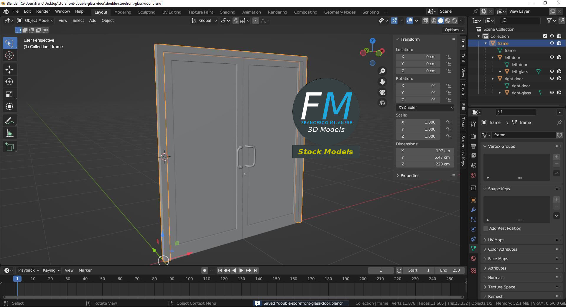 Double storefront glass door 3D model_9