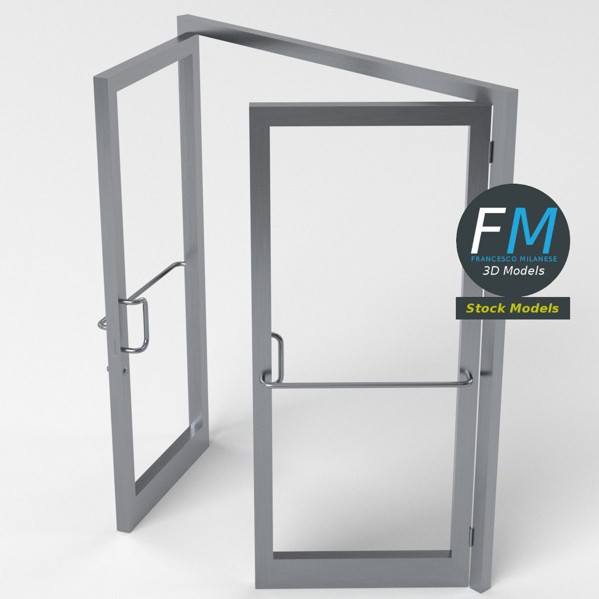 Double storefront glass door 3D model_5
