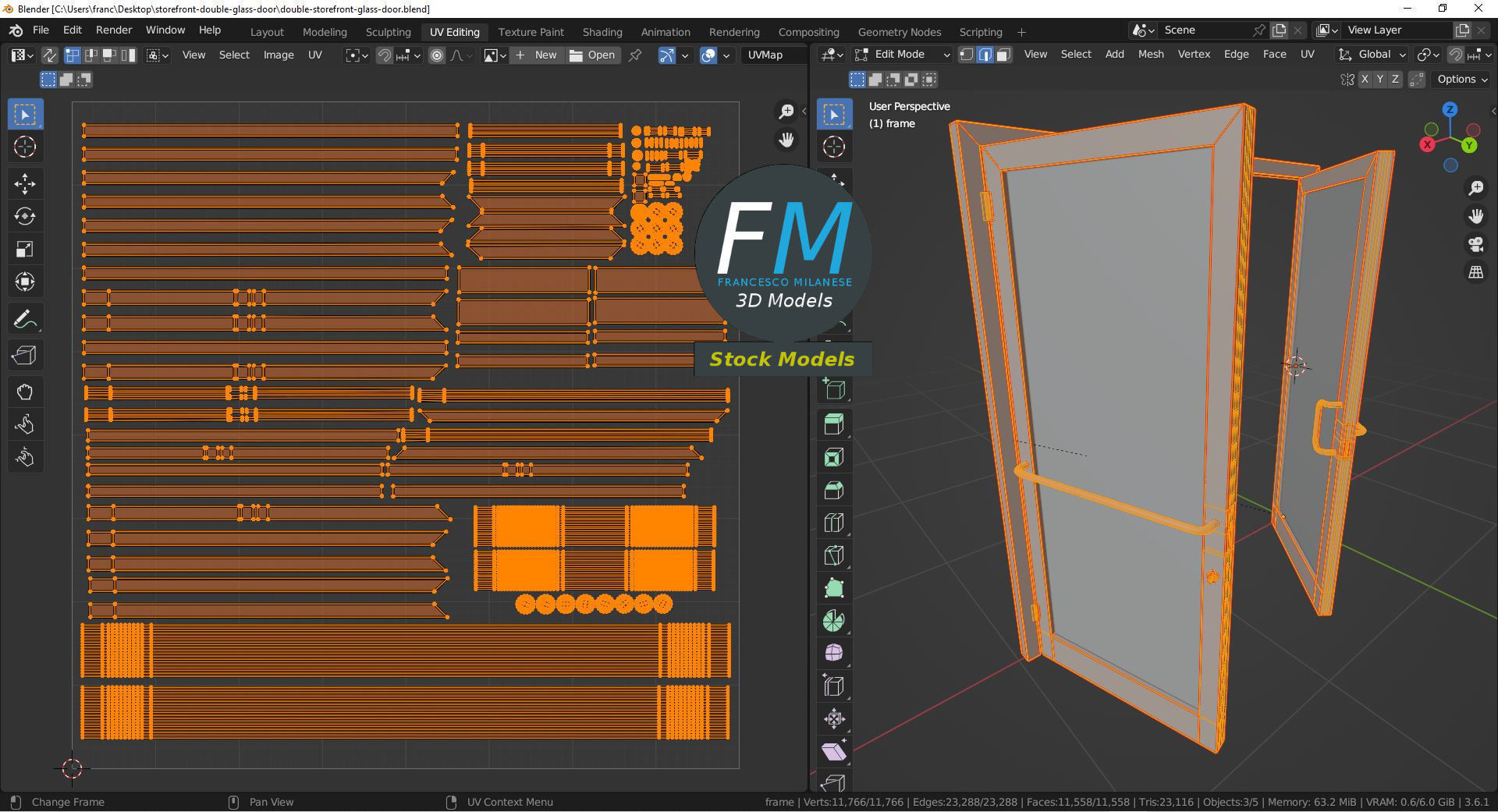 Double storefront glass door 3D model_10